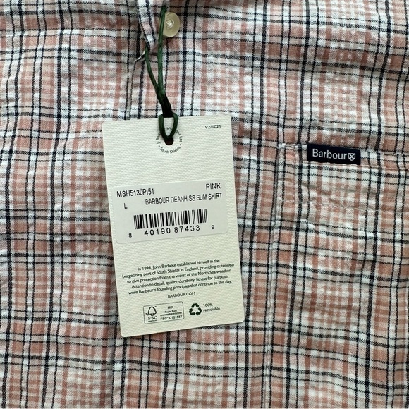 NWT Barbour Men's Deanhill Short Sleeve Button Down Seersucker Summer Shirt - Picture 10 of 10
